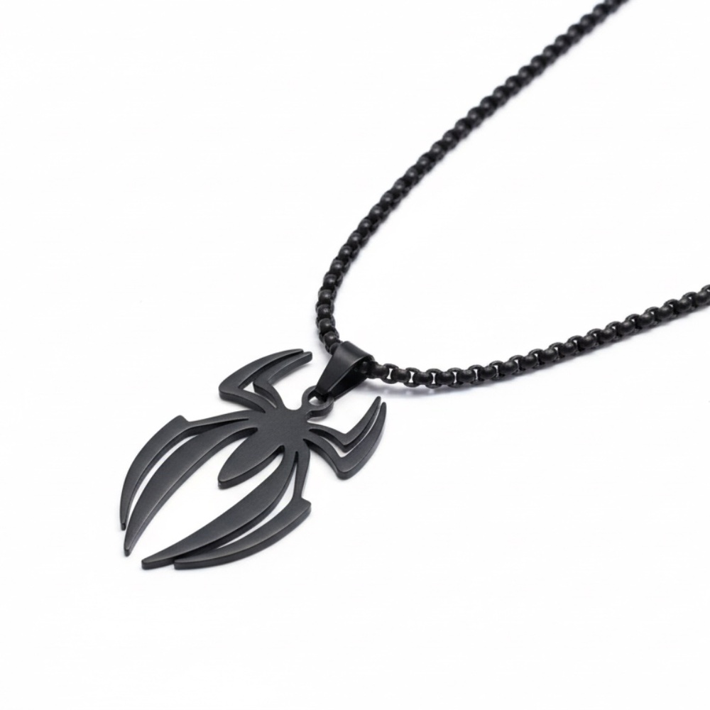Stainless Steel Black Spider Pendant Necklace Unisex‎ Adults and Teens